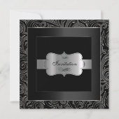 アブストラクト ブラック＆シルバーパーティー |  アニバーサリー 招待状 (正面)