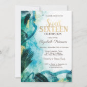 アブストラクト ペイン スプラッシュ ゴールド スウィート16 招待状 (正面)