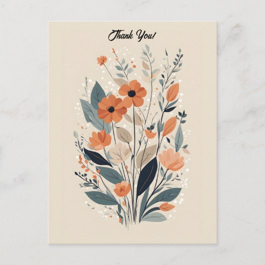 アブストラクト ボーホー フラワーの感謝カード ポストカード (正面)