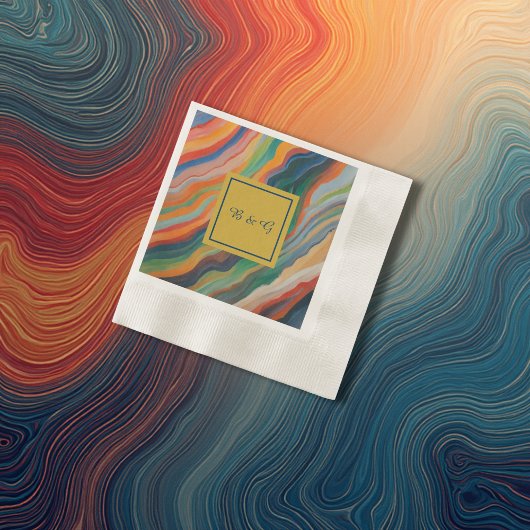 アブストラクト マーブル アフリカン モノグラム ウェディング 縁ありカクテルナプキン