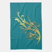 アブストラクト ラグジュアリー フェイク ゴールド フラワー キッチンタオル (縦)