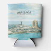 アブダビのスカイライン 水彩画の旅行記念品 缶クーラー (正面)
