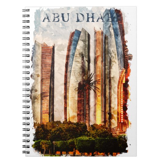 アブダビ UAE 水彩画 スカイライン ノートブック (正面)