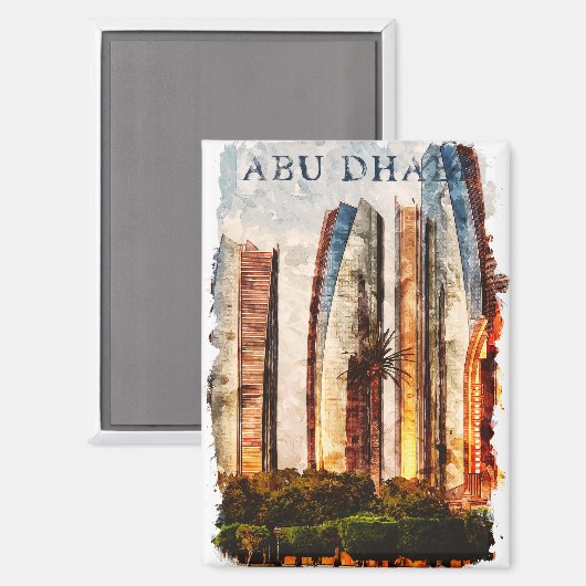 アブダビUAEウォーターカラースカイライン マグネット (正面/裏面)