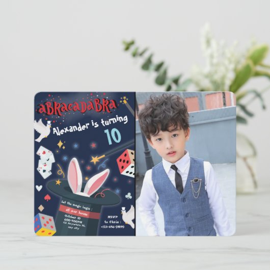 アブラカダブラ誕生日魔法パーティーマジシャン写真 招待状 (スタンド正面)