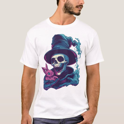 アブラカダブラ・ボーンズ 面白い魔法のドクロ Tシャツ (正面)