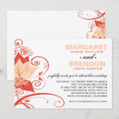 アブラクサス アブストラクト フローラル | ピーチ コーラル 招待状 (正面/裏面)