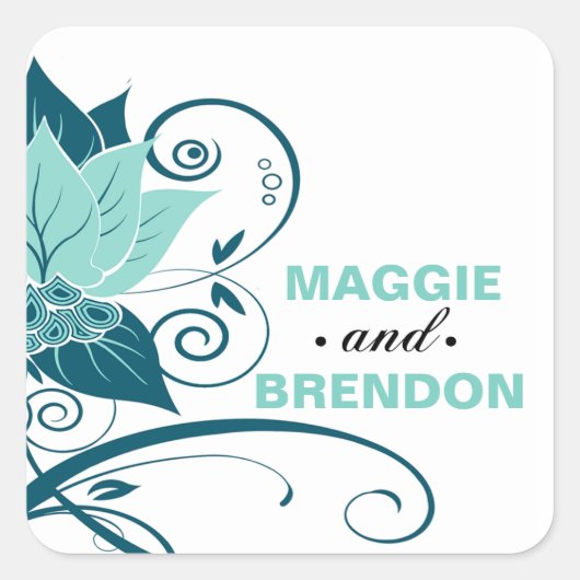 アブラサス抽象芸術フローラ賛成 |アクアティール（緑がかった色） スクエアシール (正面)