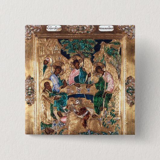 アブラハムおよび3つの天使を描写するアイコン 缶バッジ (正面)