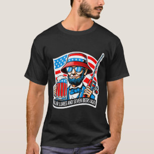 アブラハム リンカーン 釣り人 四つのルアーと七つのビール Tシャツ