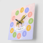 アブリーな一角獣のシルエットにグリッターの四角 スクエア壁時計 (傾斜)