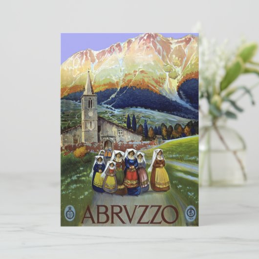 アブルッツォ・イタリア・ヴィンテージ旅行ポスターアートと女性 (スタンド正面)
