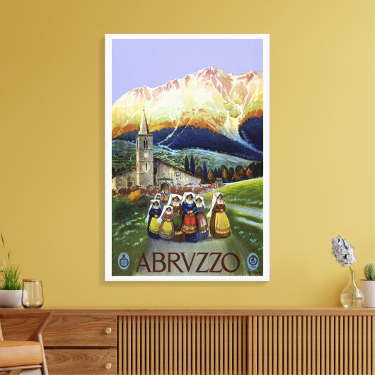 アブルッツォ・イタリア・ヴィンテージ旅行ポスターアートと女性 キャンバスプリント (インサイチュ (リビング))