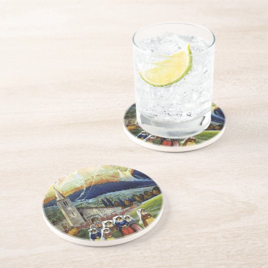 アブルッツォ・イタリア・ヴィンテージ旅行ポスターアートと女性 コースター (側面)