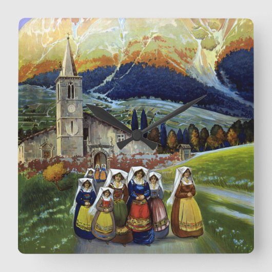 アブルッツォ・イタリア・ヴィンテージ旅行ポスターアートと女性 スクエア壁時計 (正面)