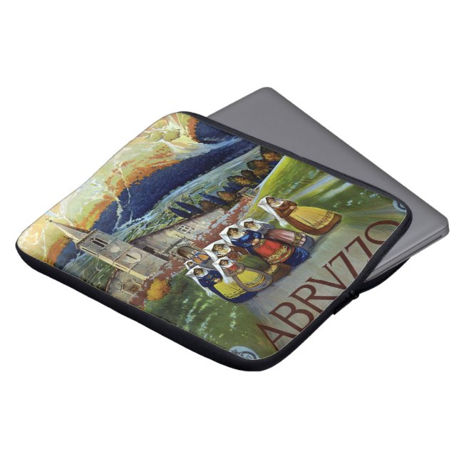 アブルッツォ・イタリア・ヴィンテージ旅行ポスターアートと女性 ラップトップスリーブ (正面上部)