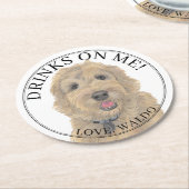 アプパーソナライズされたリオットゴールデンドールドッグ結婚ズ ラウンドペーパーコースター (アングル)
