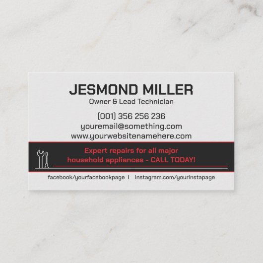アプライアンスの修復 – プロフェッショナル モダン 名刺 (裏面)