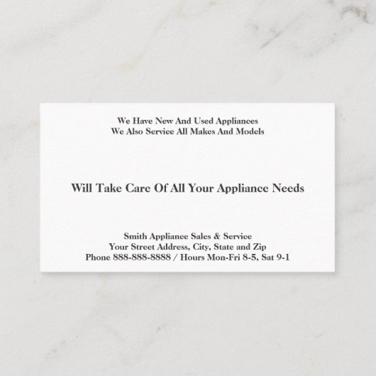 アプライアンスの販売および修理サービスの名刺 名刺 (裏面)