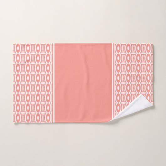 アプリコはっきりしたットおよび白抽象芸術幾何学模様 バスタオルセット (ハンドタオル)