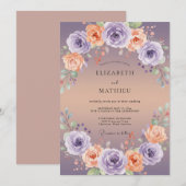 アプリコットとすみれ色の芍薬の結婚式 招待状 (正面/裏面)