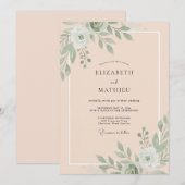 アプリコットとオリーブの葉の結婚式 招待状 (正面/裏面)