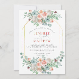 アプリコットとワサビグリーン金ゴールド幾何学フローラ 招待状