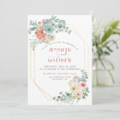 アプリコットわさびグリーン金ゴールド幾何学結婚フローラ 招待状 (スタンド正面)