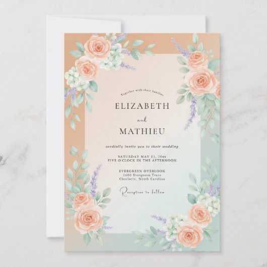 アプリコットアクアフォリアージュユーカリの結婚式 招待状 (正面)