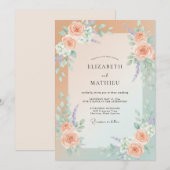 アプリコットアクアフォリアージュユーカリの結婚式 招待状 (正面/裏面)