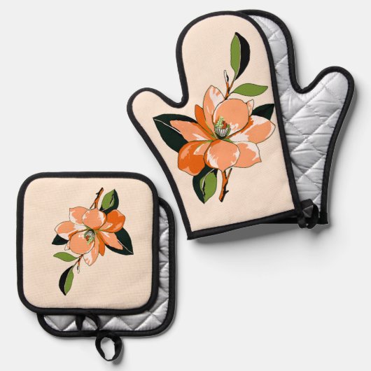 アプリコットアザレアオンクリーム 鍋つかみ&鍋敷きセット (正面/裏面)