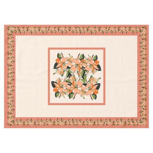 アプリコットアザレアon Cream 60" x 84" Tableloth テーブルクロス (正面(横))