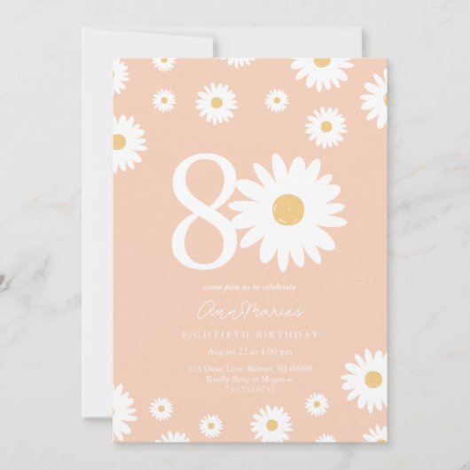 アプリコットデイジー80番目の誕生日招待状 招待状 (正面)