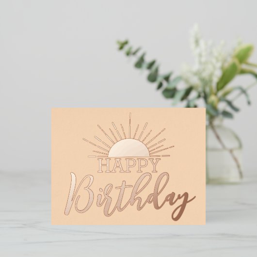 アプリコットハッピーバースデーサンシャインバラ金ゴールド 箔シーズンポストカード (立ち正面)