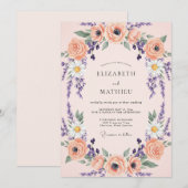 アプリコットパステルリラのリースの結婚式 招待状 (正面/裏面)