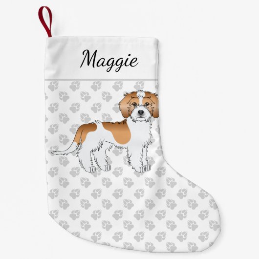 アプリコットパルティカラーミニゴールデンドールドッグ&ネーム スモールクリスマスストッキング (正面)