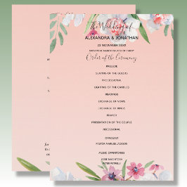 アプリコットピンクの結婚式プログラムに描かれた白いナルキッソス プログラム