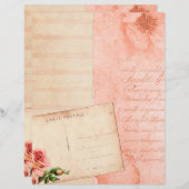 アプリコットピンクフローラコラージスクラップブック紙 (正面/裏面)