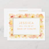 アプリコットピーチウォーターカラーメイド・オブ・オーナー(花嫁付き添い人)リクエスト ポストカード (正面/裏面)