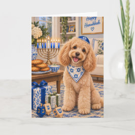 アプリコットプードルのメノーラー ユダヤ教のハヌカと犬 カード