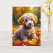 アプリコットプードルパピーin紅葉 空白の カード (黄色い花)
