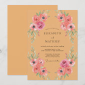 アプリコットペタル ピンクの芍薬の結婚式 招待状 (正面/裏面)