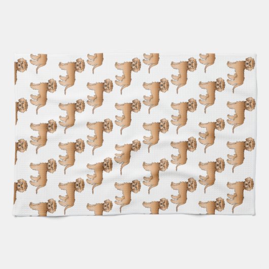 アプリコットミニゴールデンドールかわいい漫画の犬のパターン キッチンタオル (横)