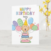 アプリコットラブラドールドッグハッピーバースデーカード カード (黄色い花)