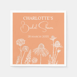 アプリコットワイルドフラワースケッチフローラブライダルシャワー スタンダードカクテルナプキン