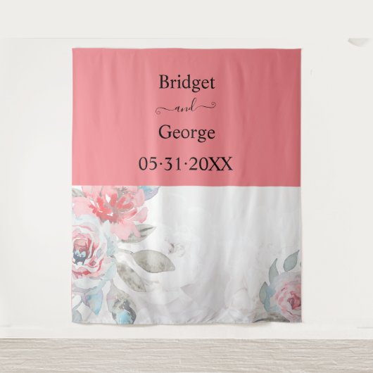 アプリコット水彩抽象芸術牡丹バラ結婚ズ タペストリー (正面)