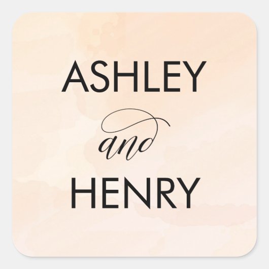 アプリコット水結婚色のステッカー、桃の贈り物ラベル スクエアシール (正面)