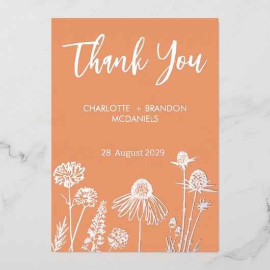 アプリコット結婚ワイルドフラワーの金ゴールド 箔招待状 (正面)