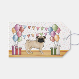 アプリコット色のパグの犬 かわいいパステルカラーのお誕生日おめでとう ギフトタグ