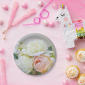 アプリコット色の白い牡丹バラ ペーパープレート (パーティー)